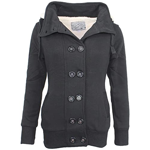 Sotala Damen Jacke Mantel Doppelreiher Winterjacke mit Kapuze Dufflejacke Dufflecoat Blazer gefüttert Trenchcoat in Schwarz und Grau von Sotala