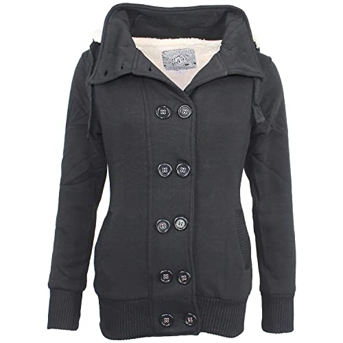 Sotala Damen Jacke Mantel Doppelreiher Winterjacke mit Kapuze Dufflejacke Dufflecoat Blazer gefüttert Trenchcoat in Schwarz und Grau Sotala Damen Jacke Mantel Doppelreiher Winterjacke mit Kapuze Dufflejacke Dufflecoat Blazer gefüttert Trenchcoat in Schwarz und Grau von Sotala