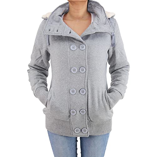 Sotala Damen Jacke Mantel Winterjacke Kapuze Dufflejacke Hoodie Dufflecoat Fleece 065 40 (L) Grau von Sotala