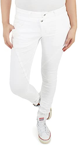 Sotala Damen Jeans Boyfriend Baggy Hose Hüftjeans Hüfthose Chino Weiß von Sotala