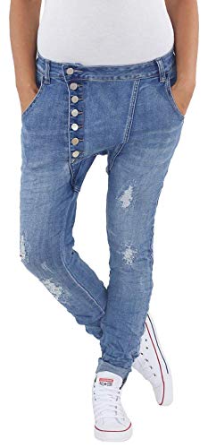 Sotala Damen Jeans Boyfriend Baggy Hose mit Rissen zerrissen mit Löchern Ripped Destroyed Distressed Blau von Sotala