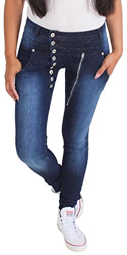 Sotala Damen Jeans Hose Boyfriend Hüftjeans Chino Pump Pluder Baggy Haremshose Stretch Blau von Sotala