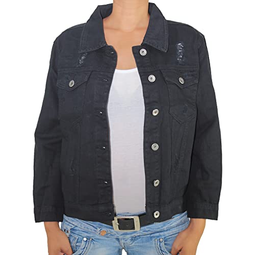 Sotala Damen Jeansjacke Damenjacke Denim Stretch Jeans Jacket Übergangsjacke in Schwarz und Weiss von Sotala