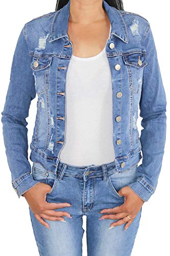 Damen Jeansjacke Damenjacke Kurze Denim Stretch Jeans Jacke Übergangsjacke Blau HY9601 S/36 von Sotala