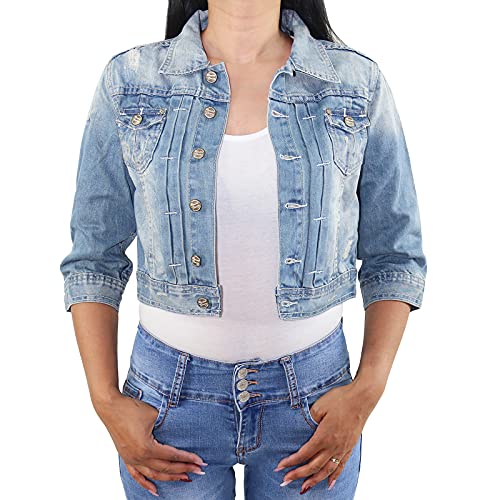 Sotala Damen Kurze Bolero Jeansjacke Damenjacke Denim Stretch Jeans Jacket Übergangsjacke Blau 34 (XS) von Sotala