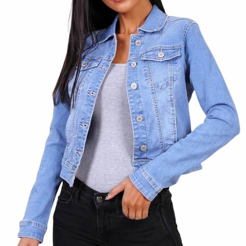 Sotala Damen Kurze Jeansjacke Damenjacke Denim Stretch Jeans Jacket Übergangsjacke Jacket Blau von Sotala