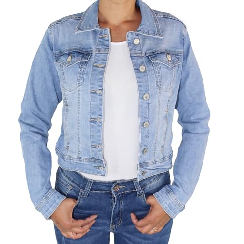 Sotala Damen Kurze Jeansjacke Damenjacke Denim Stretch Jeans Jacket Übergangsjacke Jacket Blau von Sotala