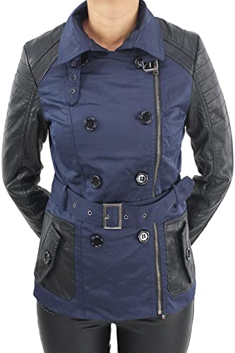 Sotala Damen Mantel Trenchcoat Jacke Kunstleder Doppelreiher Bikerjacke Jacket 3 Farben Blau 42 (XL) von Sotala