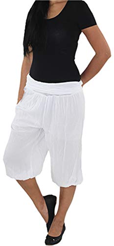 Sotala Damen Pumphose Strandhose Haremshose Hose Aladin Baggy Pluderhose Freizeithose Ballonhose Sommer Weiß von Sotala