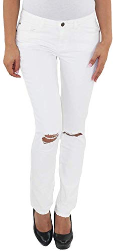 Sotala Damen Röhren Skinny Jeans Slim Stretch Hüft Hose Weiß mit Rissen zerrissen Löchern Ripped Destroyed Distressed A 34 (XS) von Sotala