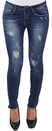 Sotala Damen Röhrenjeans Skinny Slim Fit Hüftjeans Stretch Hose zerrissen mit Risse Jeans verwaschen Destroyed Distressed Stone-Washed Mit Rissen zerrissen von Sotala