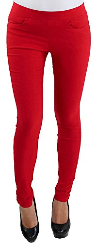 Sotala Damen Skinny Jeggings Röhrenhose Slim Fit Stoff Stretchhose Hüfthose Damenhose Treggings Legging Leggins Jeans Look Optik Hose in vielen Farben Rot XXL/44 von Sotala