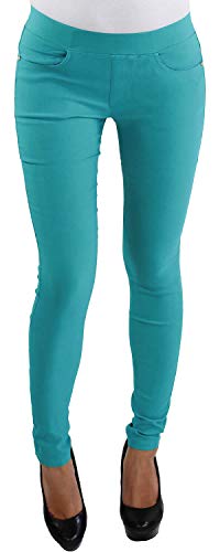 Sotala Damen Skinny Jeggings Röhrenhose Slim Fit Stoff Stretchhose Hüfthose Damenhose Treggings Legging Leggins Jeans Look Optik Hose in vielen Farben Türkis L/40 von Sotala