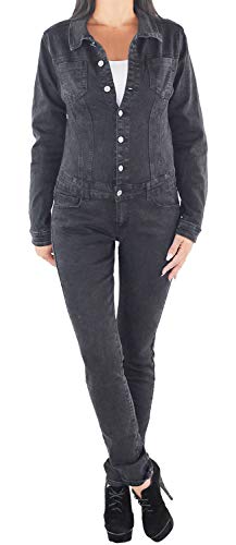 Sotala Damen Skinny Slim-Fit Overall/Jumpsuit Langarm Jeans-Look, Schwarz, Größe 36 von Sotala