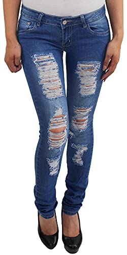 Sotala Damen Stretch Hüft Skinny Jeans Slim Fit Hose Röhrenjeans Mit Rissen zerrissen Blau von Sotala