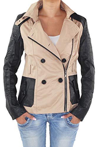 Sotala Damen Übergangs Mantel Trenchcoat Jacke Kunstleder Doppelreiher Bikerjacke Jacket Übergangsjacke Parka mit Bindegürtel Beige Beige XL/42 von Sotala