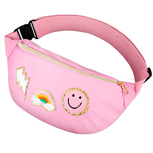 Sotiff Preppy Patch Nylon Bauchtasche Lightning Waist Pack Bag Adjustable Smile Face Fanny for Women Water Resistant Rainbow Bag for Girls, Pink, Small von Sotiff