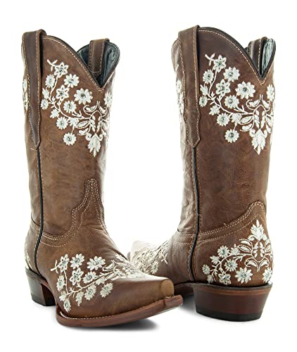 Soto Boots Damen Cowgirl-Stiefel mit Blumenstickerei M50059, braun, 42.5 EU von Soto Boots