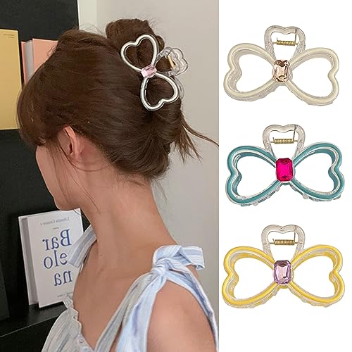 Souarts Schmetterling Blumen Haarklammer Groß Dickes Haar, Metall Haarspangen Haarklammern für Mädchen Damen, Rutschfestes Haar Jaw Clips Haarkrallen Haarstyling Zubehör (Gelb Weiss Blau Schleife 3er) von Souarts