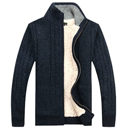 Herren Winter Pullover Male Kleidung Dicker Fleece Casual Cardigan Strickpullover für Männer Mantel AB203-2 Marineblau XL von Souchi