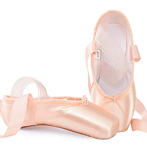 Soudittur Ballett Spitzenschuhe Satin Ballettschuhe Tanzschuhe mit Genähtes Elastisch Band und Silikon-Zehenpolstern für Damen Mädchen EU 34 von Soudittur