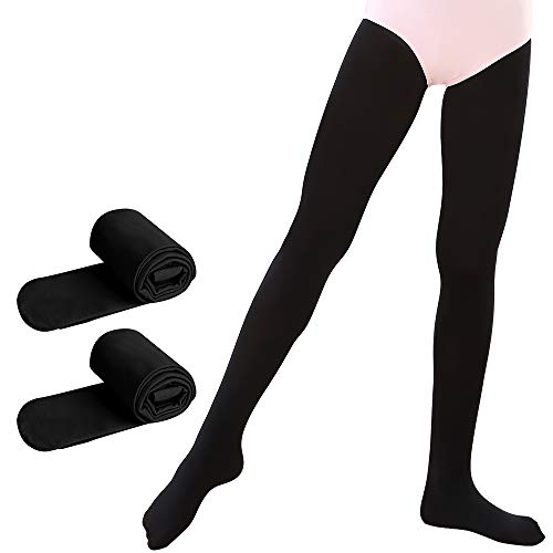 Soudittur Ballett Strumpfhose für Mädchen und Damen mit Fuß Ultra-Stretch, 2 Paar Schwarz, Gr.- XS (90-110 cm) von Soudittur