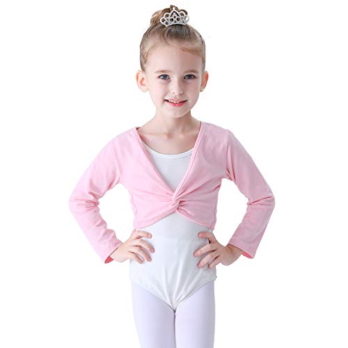 Soudittur Ballettjacke Mädchen Langarm Weichem Baumwollstoff Wärmende Ballettkleidung für Kinder (Rosa, 105-115) von Soudittur