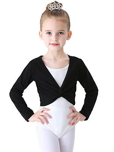 Soudittur Ballettjacke Mädchen Langarm Weichem Baumwollstoff Wärmende Ballettkleidung für Kinder (Schwarz, 105-115) von Soudittur