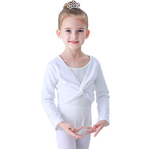 Soudittur Ballettjacke Mädchen Langarm Weichem Baumwollstoff Wärmende Ballettkleidung für Kinder (Weiß, 95-105) von Soudittur