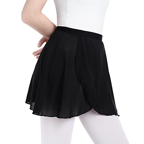 Soudittur Ballettrock Mädchen Schwarz zum Überziehen Wickelrock aus Transparentem Chiffon Tanz Rock für Kinder und Damen (M) von Soudittur