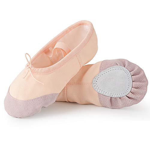 Soudittur Ballettschuhe Mädchen Tanzschuhe Ballerinas Damen Ballettschläppchen Kinder Geteilte Ledersohle in Rosa-apricot in Gr. EU 29 von Soudittur