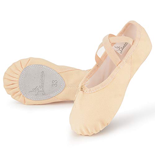 Soudittur Ballettschuhe Mädchen Ballettschläppchen Trainings Tanzschuhe Gymnastikschuhe Yogaschuhe Geteilte Ledersohle für Kinder und Damen EU 26 Beige von Soudittur