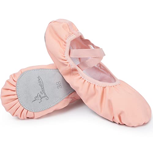 Soudittur Ballettschuhe Mädchen Ballettschläppchen Damen Tanzschuhe Gymnastikschuhe Yogaschuhe Geteilte Ledersohle für Kinder und Erwachsene (Rosa, Numeric_34) von Soudittur