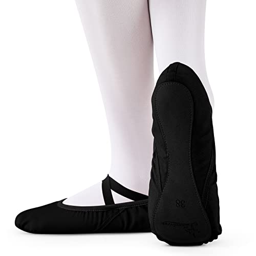 Soudittur Ballettschuhe Mädchen Ballettschläppchen Damen Tanzschuhe Gymnastikschuhe Yogaschuhe Durchgehende Ledersohle für Kinder und Erwachsene (Schwarz, Numeric_26) von Soudittur