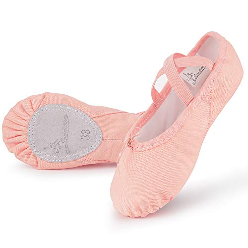 Soudittur Ballettschuhe Mädchen Ballettschläppchen Trainings Tanzschuhe Gymnastikschuhe Yogaschuhe Geteilte Ledersohle für Kinder und Damen EU 39 Rosa von Soudittur