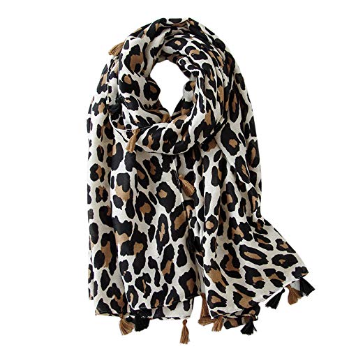 Soudittur Damen Schal Leopardenmuster Winter Warmer Halstücher mit Fransen - Übergroßer 180 * 100 cm (Beige) von Soudittur