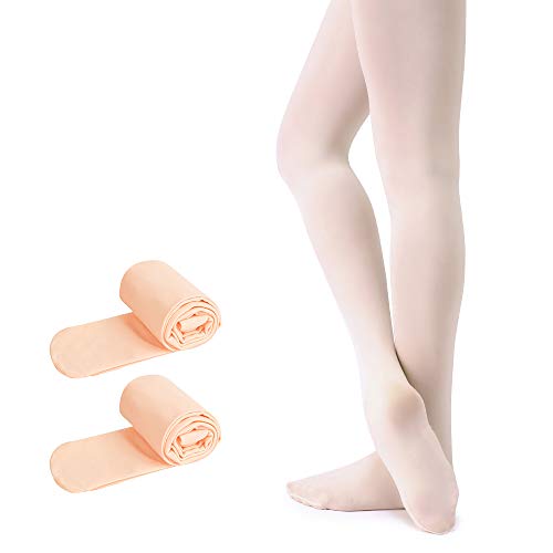 Soudittur Ballett Strumpfhose für Mädchen und Damen mit Fuß Ultra-Stretch, 2 Paar Ballett Rosa, Gr.- L (140-165 cm) von Soudittur