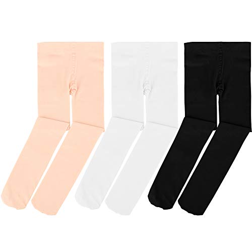 Soudittur Ballett Strumpfhose für Mädchen und Damen mit Fuß Ultra-Stretch, Ballett Rosa + Weiß + Schwarz, Gr.- S (110-125 cm) von Soudittur