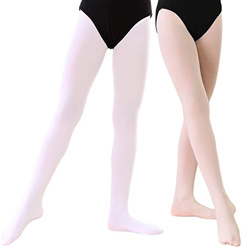 Soudittur Ballett Strumpfhose für Mädchen und Damen mit Fuß Ultra-Stretch, Ballett Rosa + Weiß, Gr.- S (110-125 cm) von Soudittur