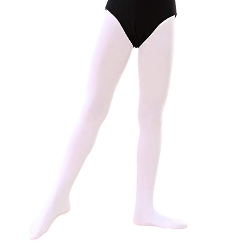 Soudittur Ballett Strumpfhose für Mädchen und Damen mit Fuß Ultra-Stretch, 1 Paar Weiß, Gr.- L (140-165 cm) von Soudittur