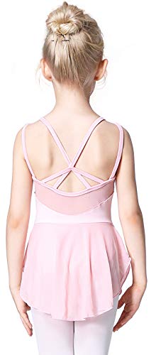 Soudittur Mädchen Ballettkleidung Ballettkleid Kinder Kurzarm Balletttrikot Ballettanzug Tanzkleid Tanzbody Baumwolle mit Rock Tütü (100, Rosa) von Soudittur