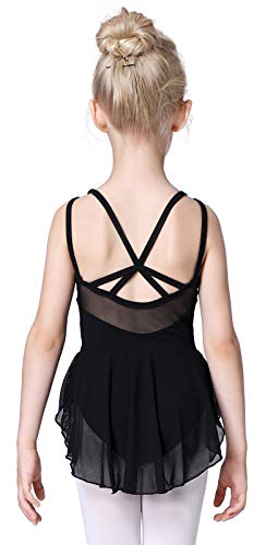 Soudittur Mädchen Ballettkleidung Ballettkleid Kinder Kurzarm Balletttrikot Ballettanzug Tanzkleid Tanzbody Baumwolle mit Rock Tütü (120, Schwarz) von Soudittur