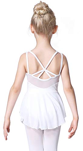 Soudittur Mädchen Ballettkleidung Ballettkleid Kinder Kurzarm Balletttrikot Ballettanzug Tanzkleid Tanzbody Baumwolle mit Rock Tütü (140, Weiß) von Soudittur