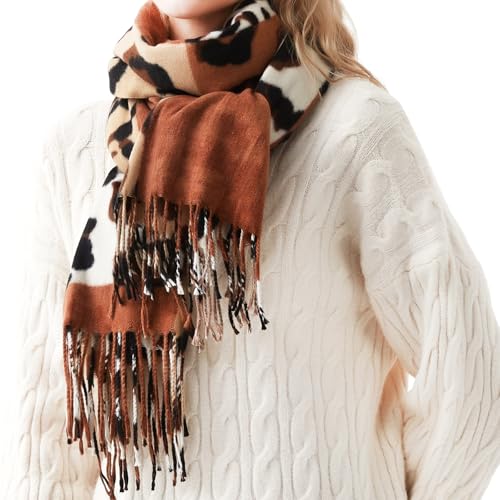 Soudittur Schal Damen Winter Leoparden Muster Pashmina Schals und Tücher mit Fransen Lange Winterschal Warmer Oversized XXL Schal (Braun) von Soudittur