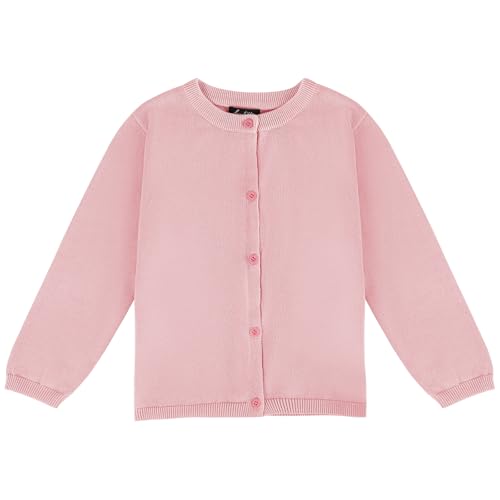 Soudittur Strickjacke Mädchen Basic Kinder Cardigan Lange Ärmel Baumwollstrickpullover Schuluniform mit Knöpfen 120 (DE/NL/SE/PL, Alter, 6 Jahre, 7 Jahre, Regular, Rosa) von Soudittur