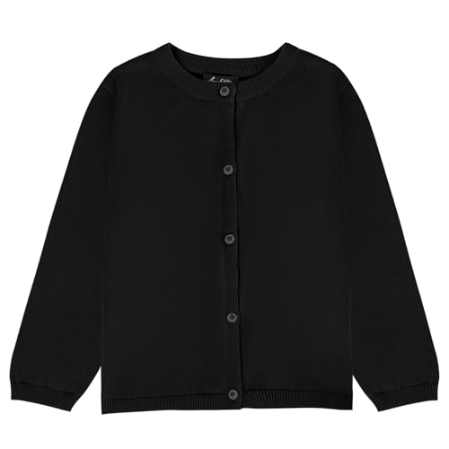 Soudittur Strickjacke Mädchen Basic Kinder Cardigan Lange Ärmel Baumwollstrickpullover Schuluniform mit Knöpfen 150 (DE/NL/SE/PL, Alter, 10 Jahre, 11 Jahre, Regular, Schwarz) von Soudittur