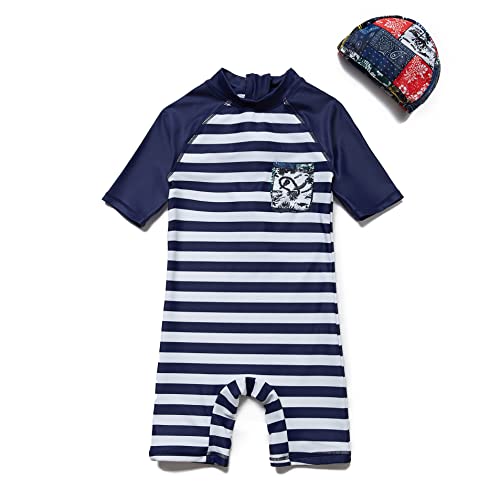 BONVERANO Baby Junge EIN stück Kurzärmel-Kleidung UV-Schutz 50+ Badeanzug MIT Einem Reißverschluss (Schwarz, 18-24Months) von Soui