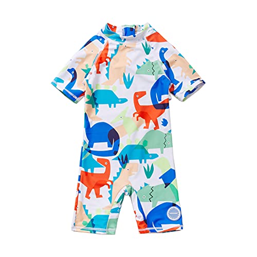 Soui BONVERANO Baby Junge EIN stück Kurzärmel-Kleidung UV-Schutz 50+ Badeanzug MIT Einem Reißverschluss (Weißer Dinosaurier, 6-9) von Soui