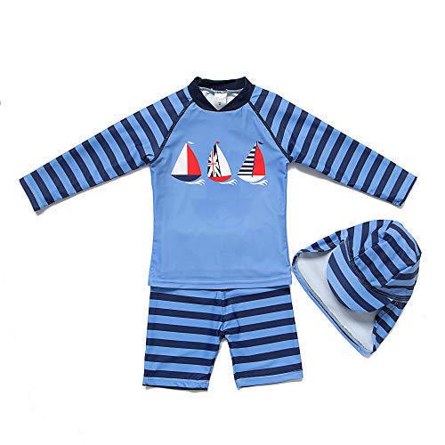 Soui Baby Junge Sonnenschutzkleidung zweiteilig Kleidung Set UV-Schutz 50+ Badeanzug (Segelboot, 9-12Months) von Soui