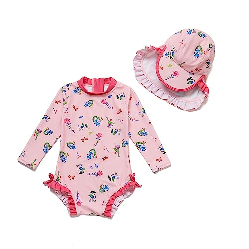 Soui Baby Mädchen EIN stück Langärmelige-Kleidung UV-Schutz 50+ Badeanzug MIT Einem (Blumenfee, 6-9) von Soui